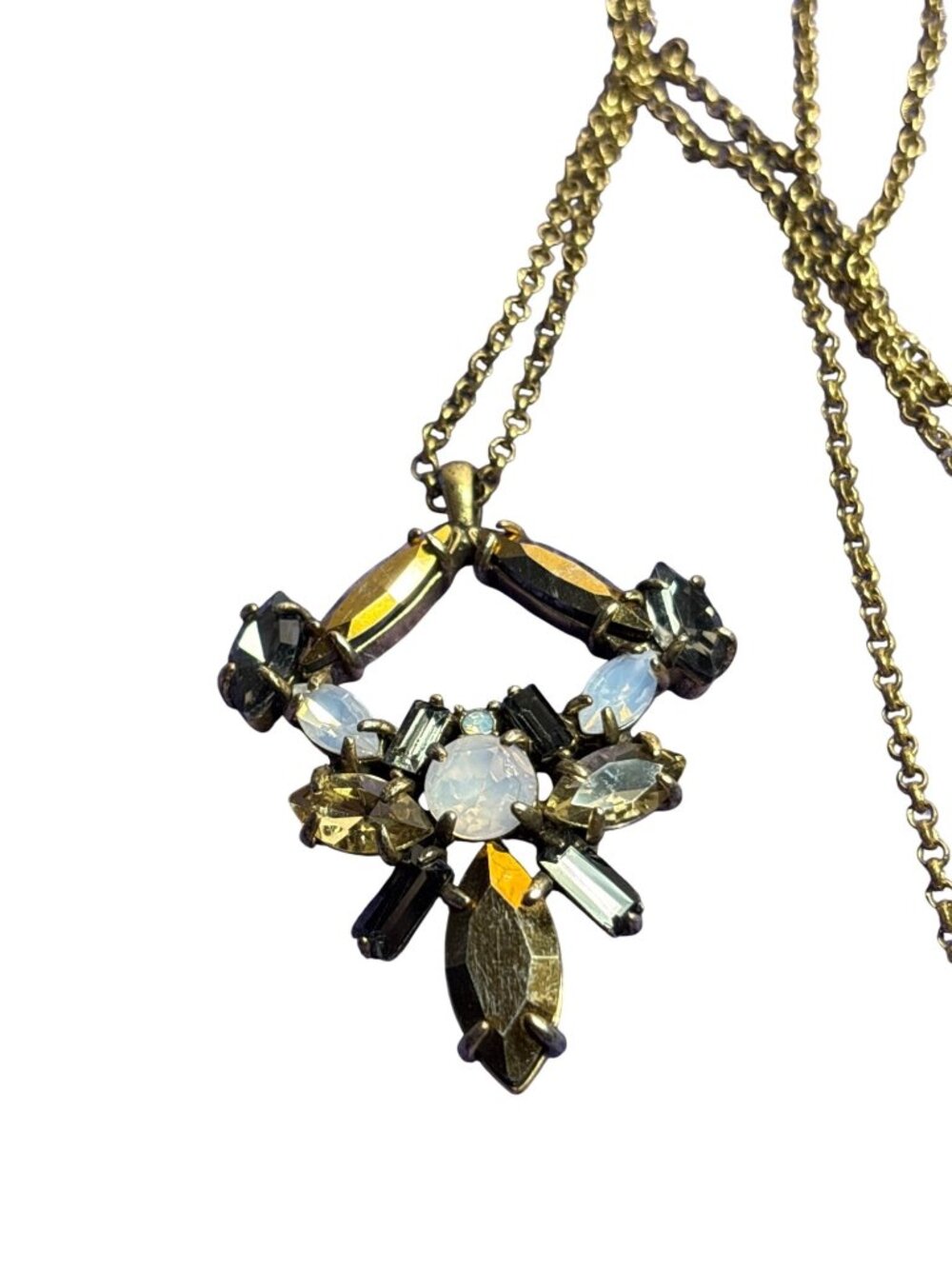 J.crew Rhinestone Pendant Necklace Goldtone Chain 32 - 35 inches Long